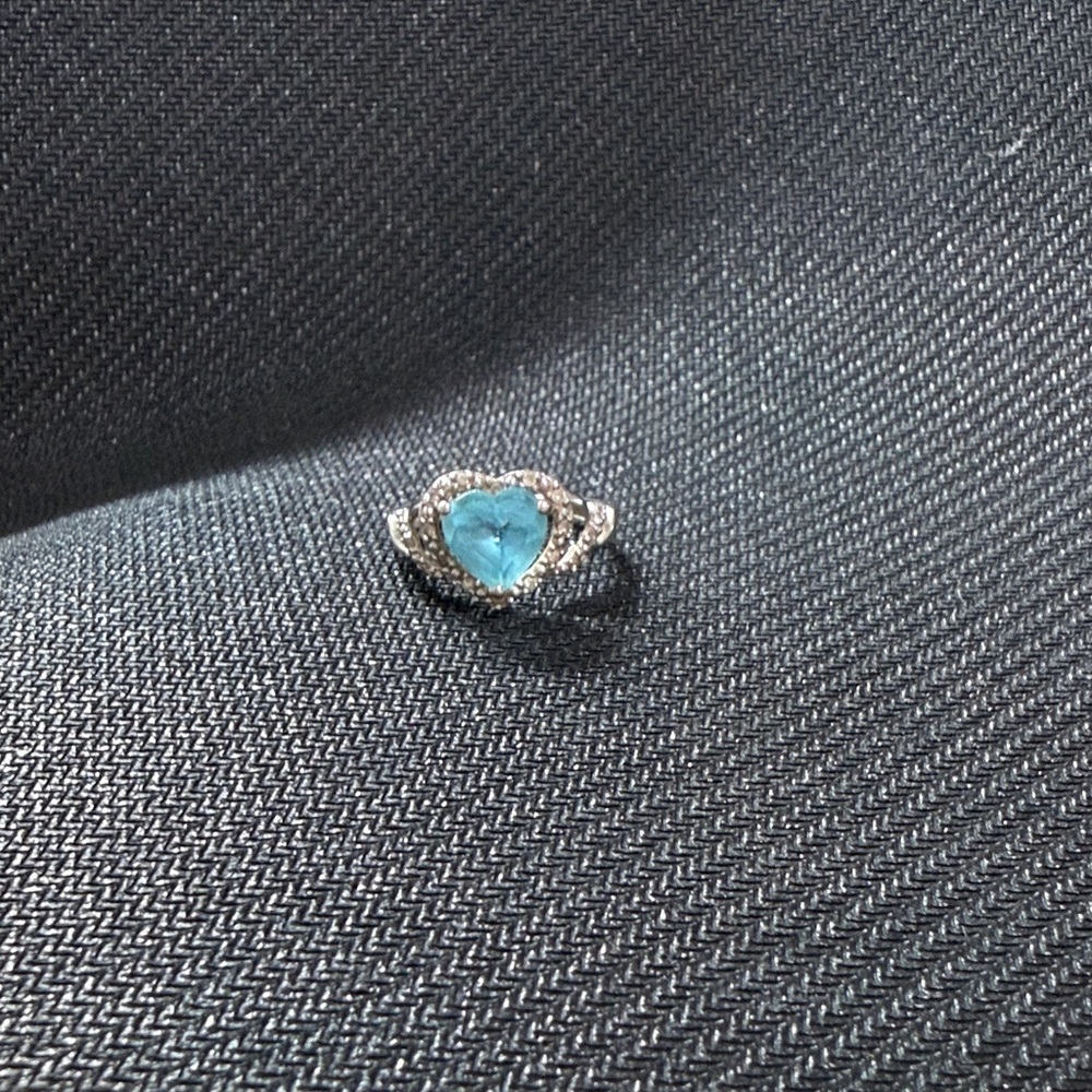 Heart-Shaped Blue and Silver Ring